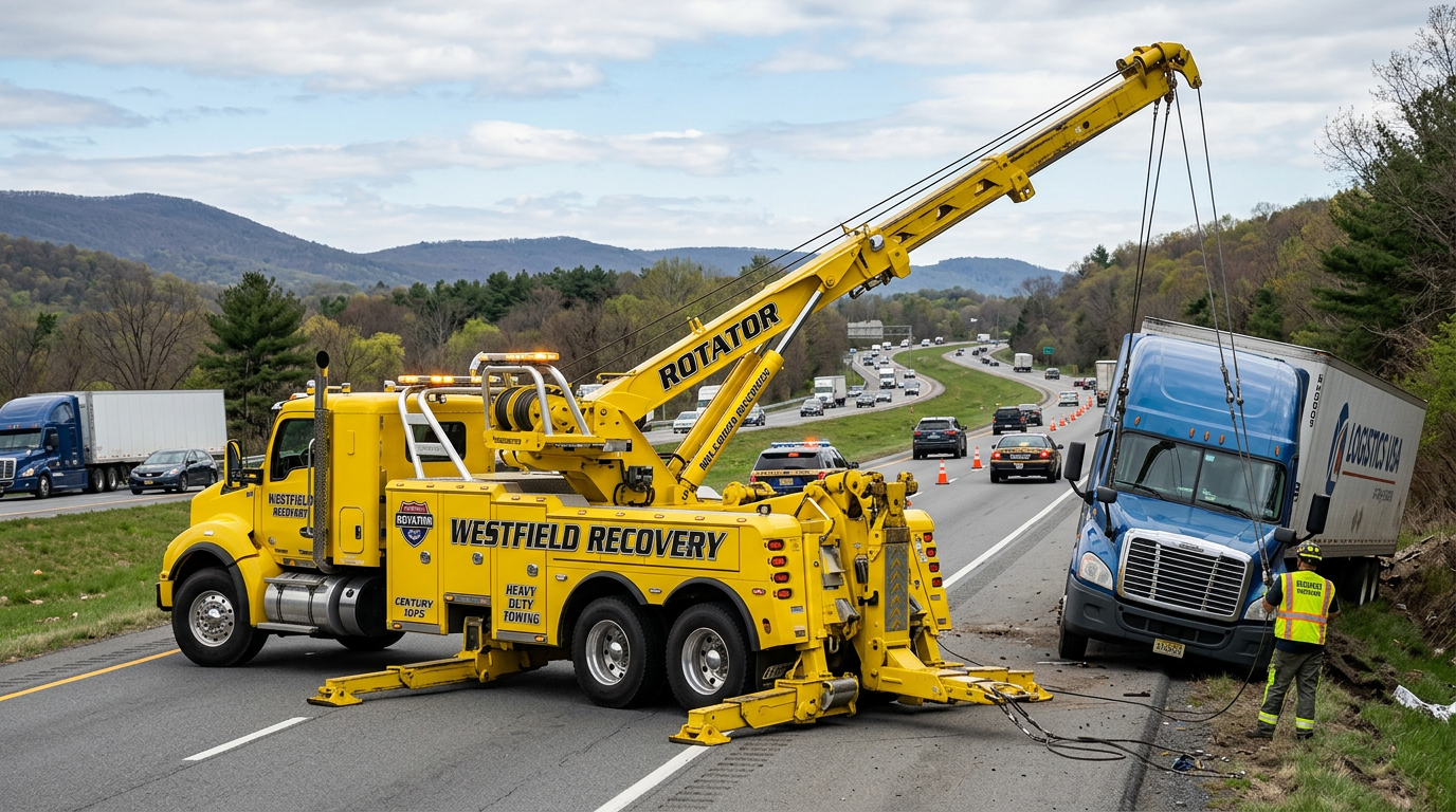 Rotator tow truck - heavy-duty wrecker with 360° rotating boom, commercial vehicle